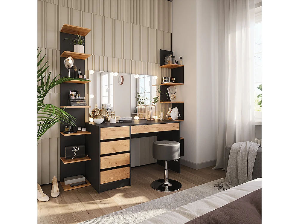 Coiffeuse anthracite/chêne doré 120x55x75 sherry