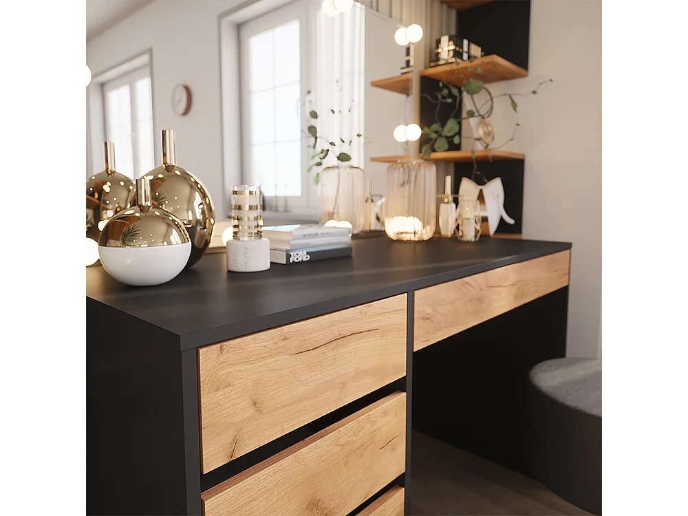 Coiffeuse anthracite/chêne doré 120x55x75 sherry