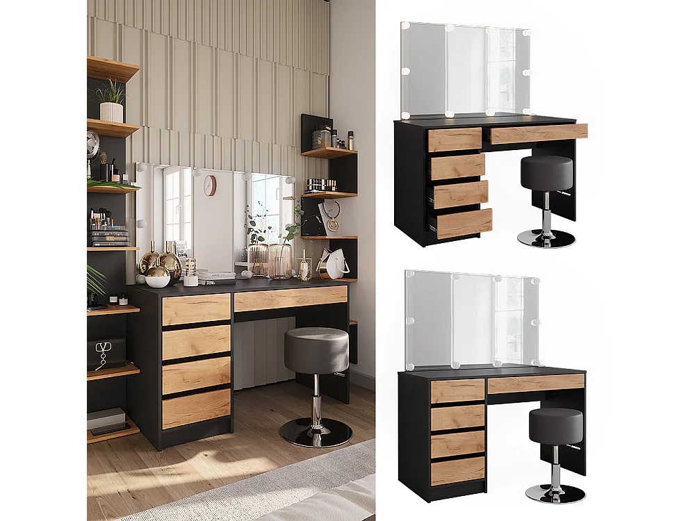 Dressing table anthracite/golden oak 120x55x75 sherry