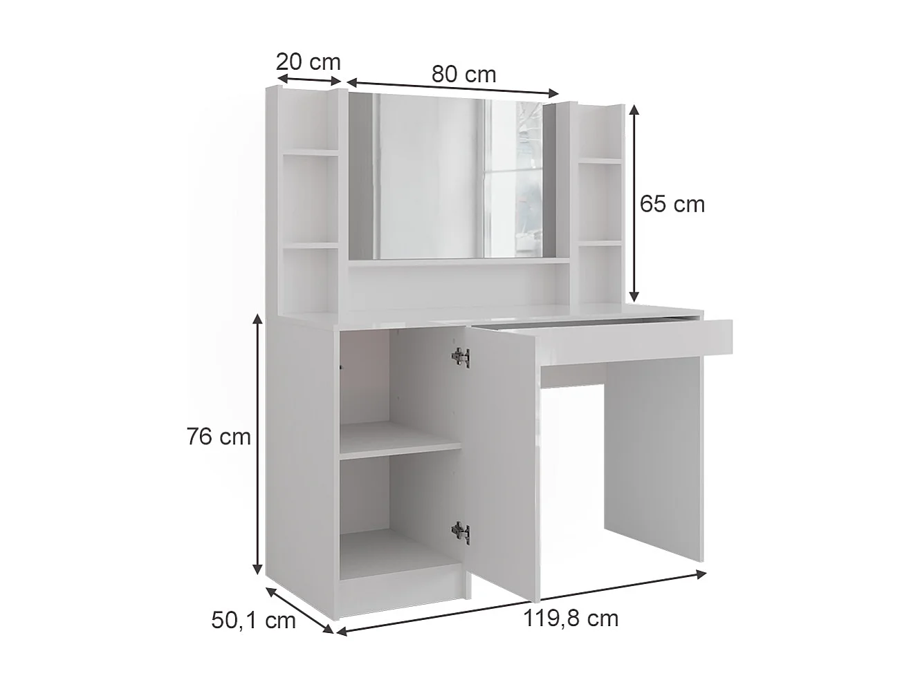 Coiffeuse blanc/blanc brillant 119.8x50.1x76 sherry