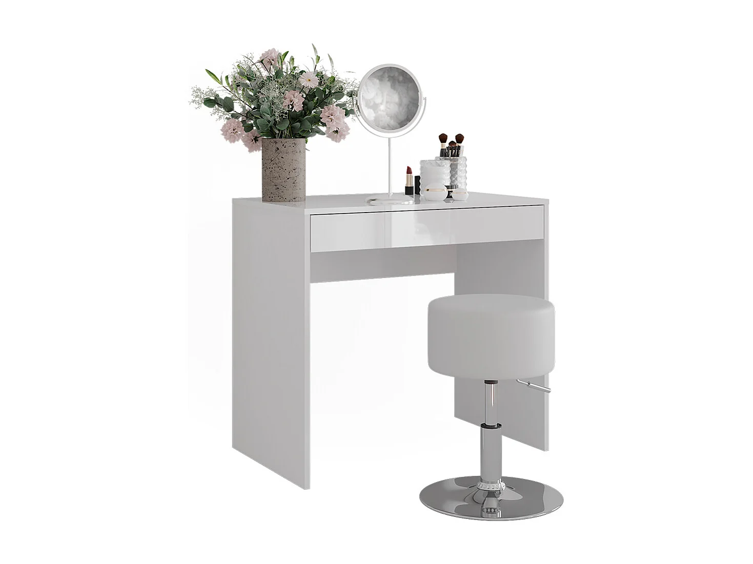 Schminktisch weiß/weiß hochglanz 81.4x50.1x76 sherry