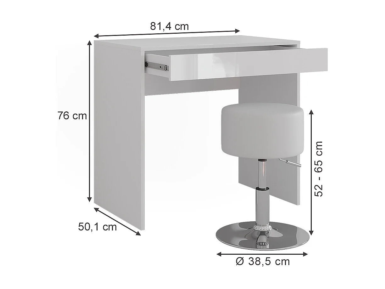 Vanity table white/white high gloss 81.4x50.1x76 sherry