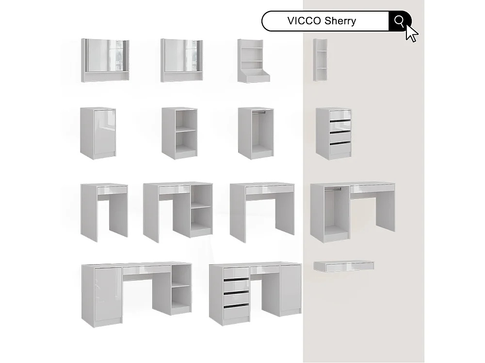 Vanity table white/white high gloss 81.4x50.1x76 sherry