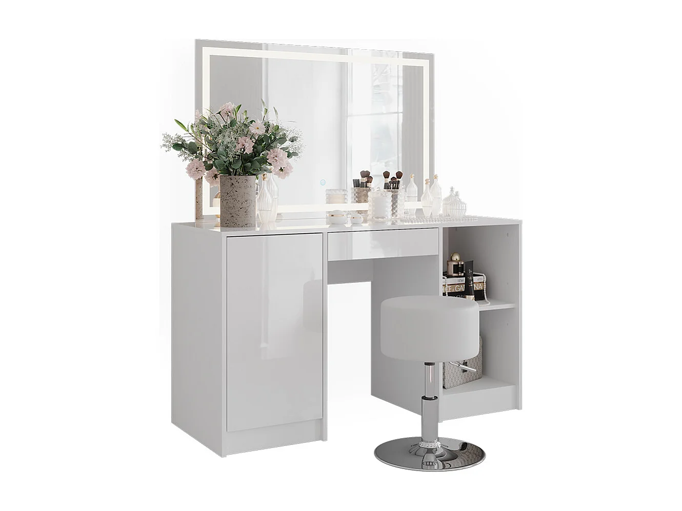 Schminktisch weiß/weiß hochglanz 128.2x50.1x76 sherry