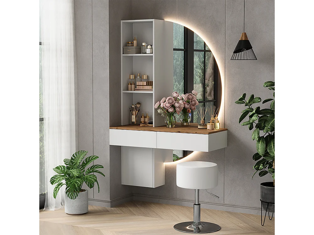 Tocador blanco/roble 100x40x155 melora