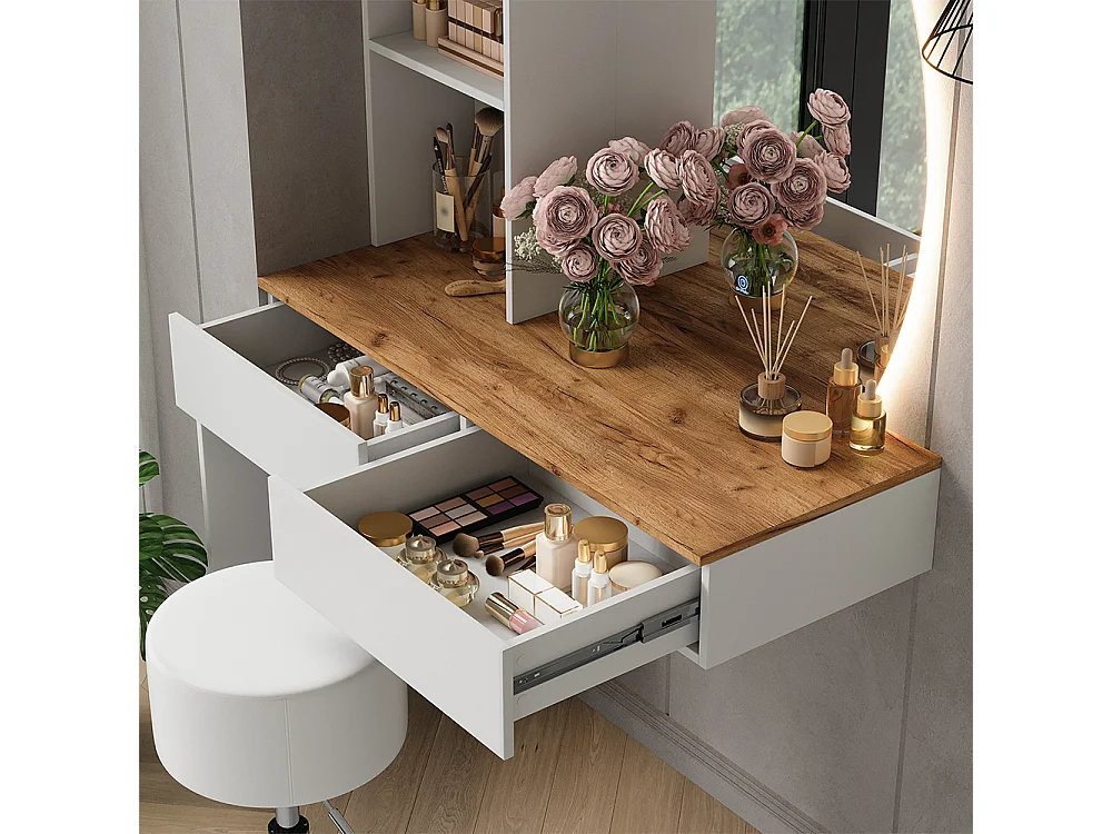 Coiffeuse blanc/chêne 100x40x155 melora