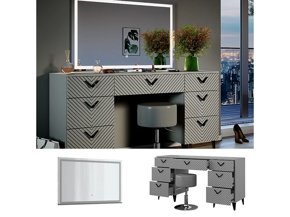 Coiffeuse gris 150x45x78.1 anett