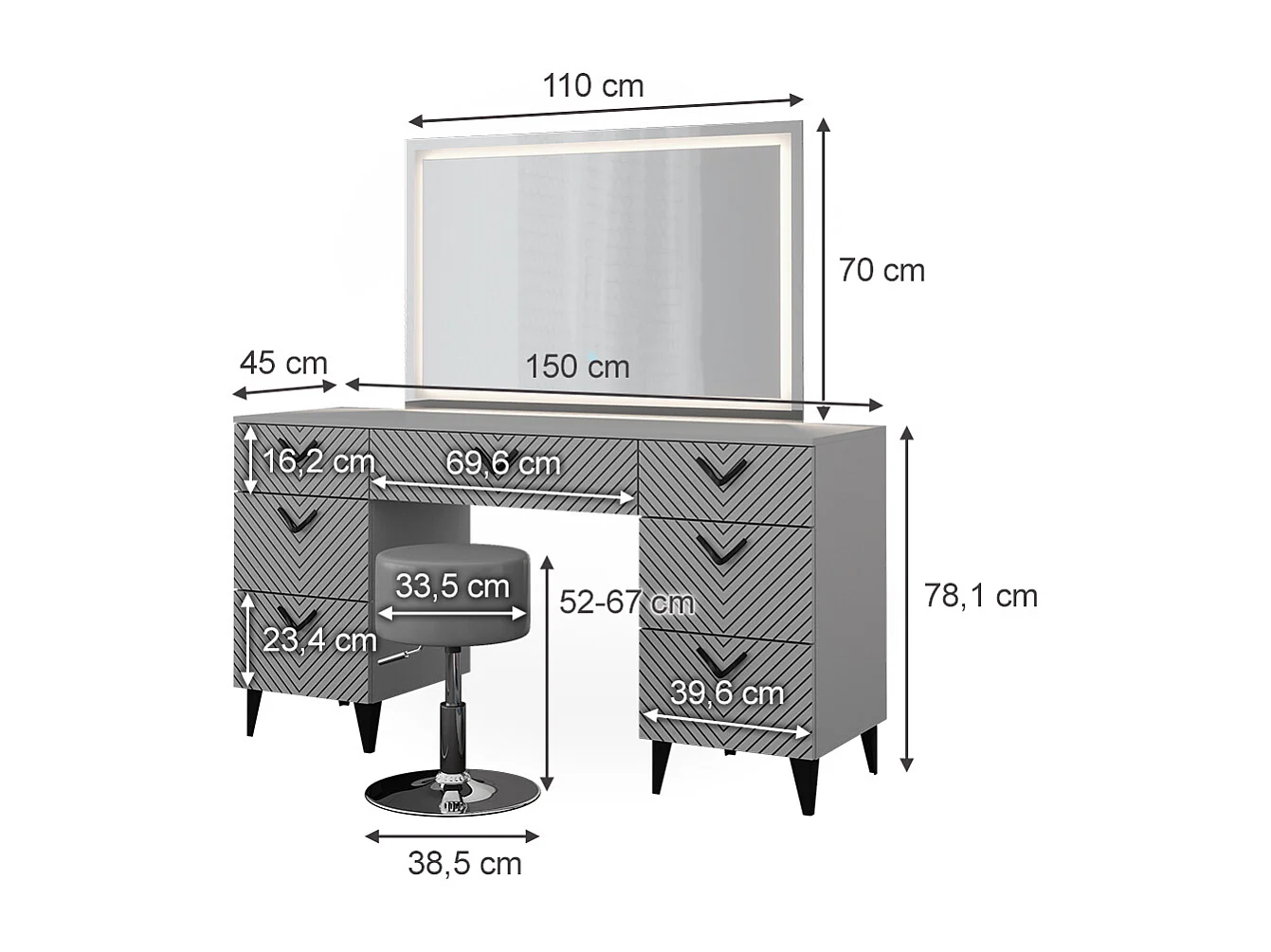 Vanity table grey 150x45x78.1 anett
