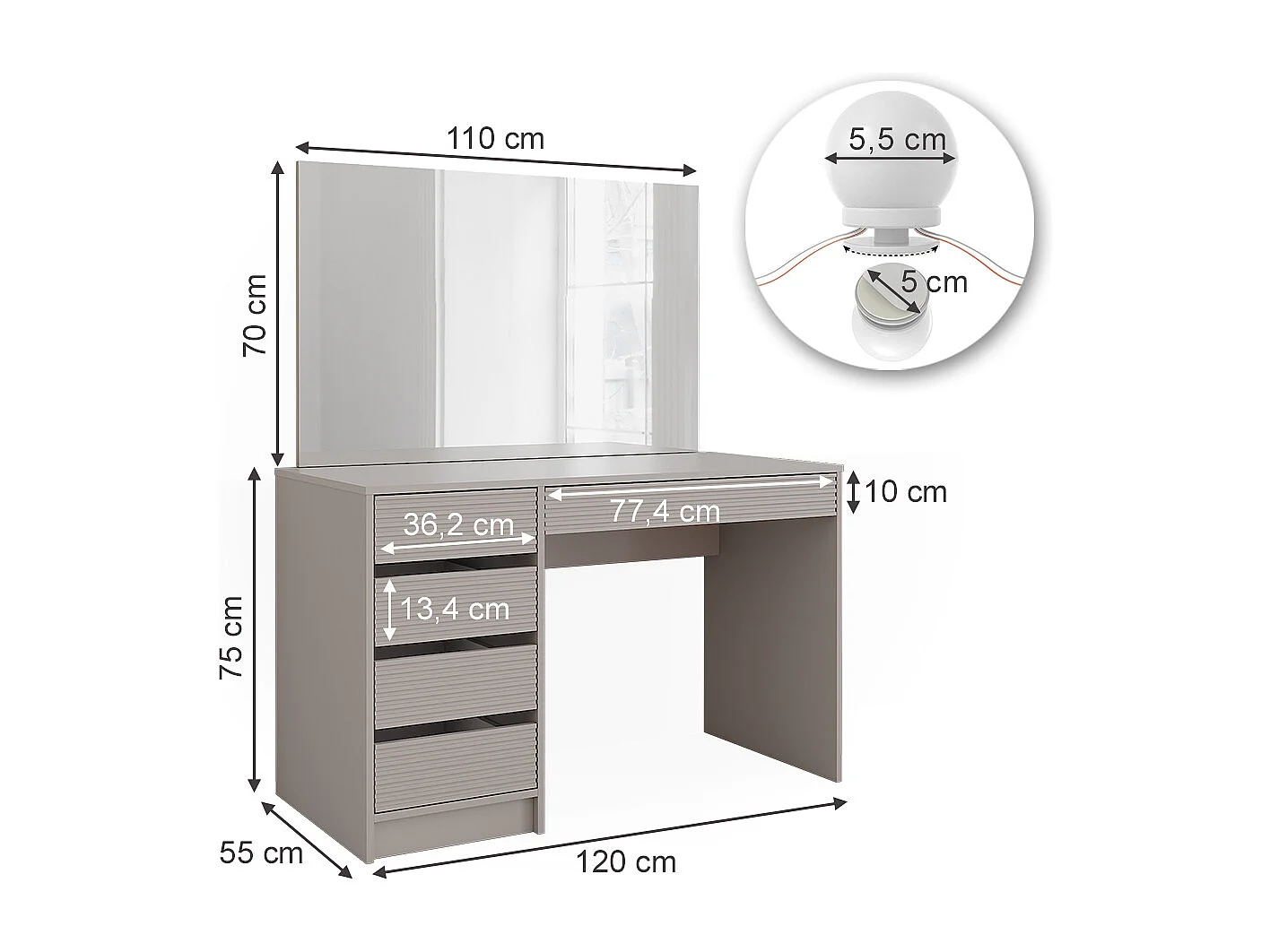 Coiffeuse cachemire 120x55x75 sherry