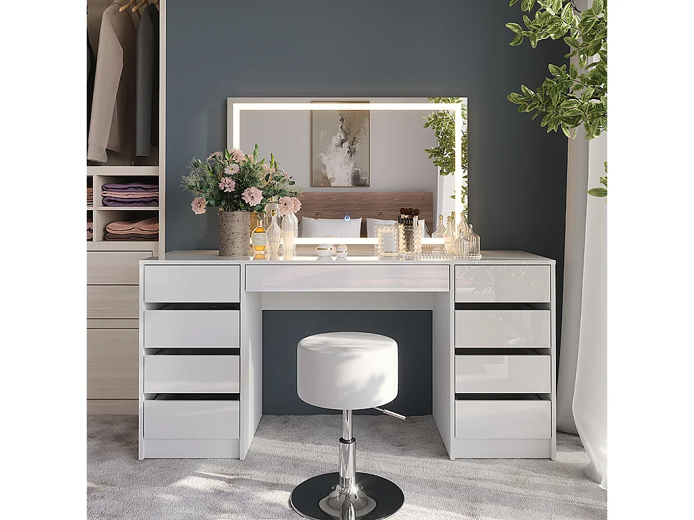 Vanity table white/white high gloss 158.2x50.1x76 sherry