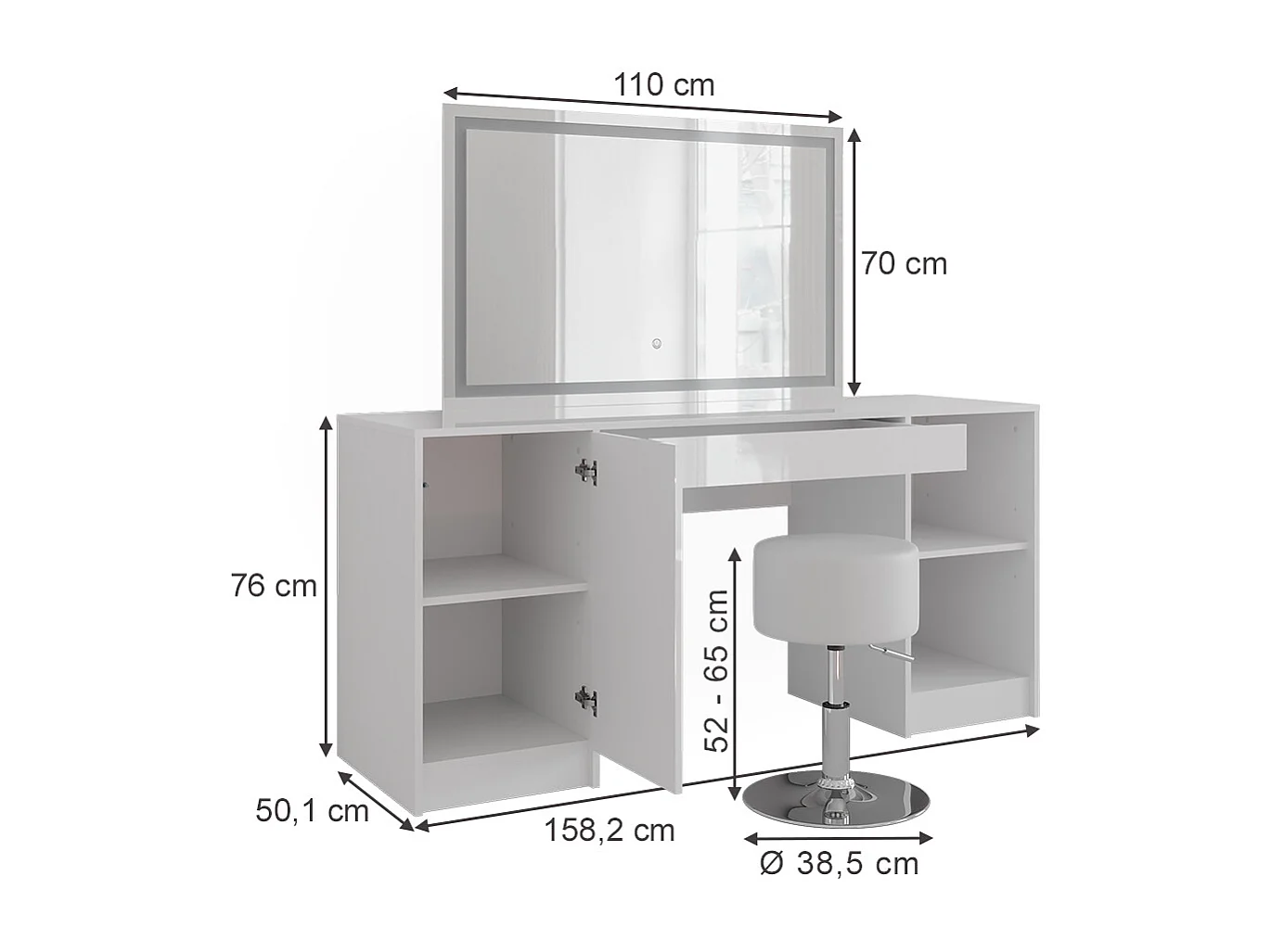 Coiffeuse blanc/blanc brillant 158.2x50.1x76 sherry