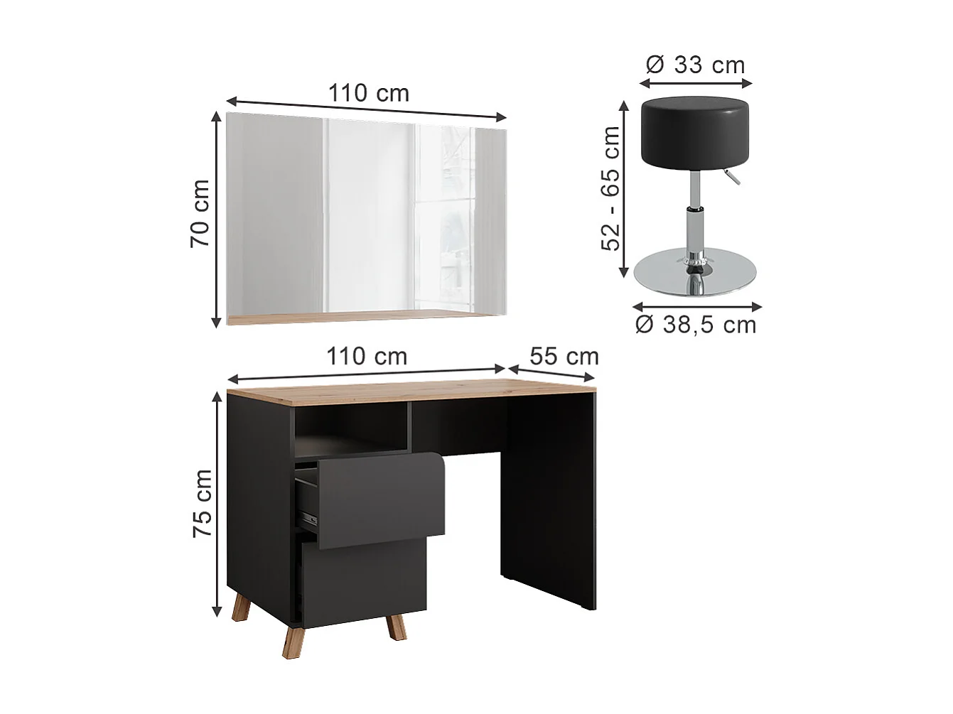 Tocador antracita/artisan 110x55x75 karen