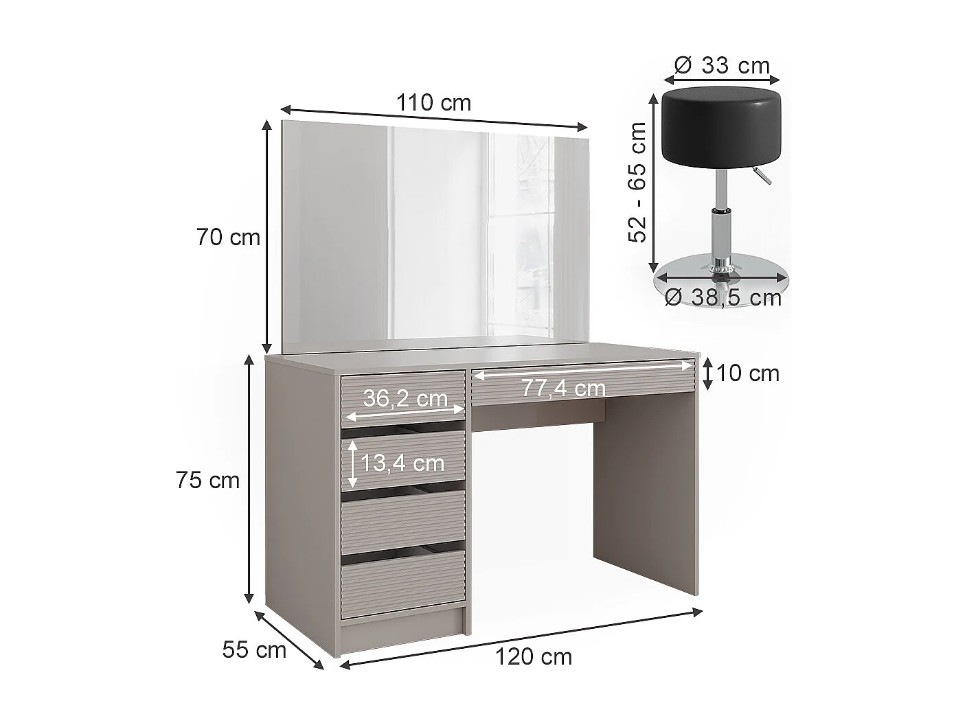 Coiffeuse cachemire 120x55x75 sherry