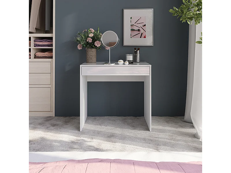 Mesa de maquillaje blanco/blanco alto brillo 81.4x50.1x76 sherry