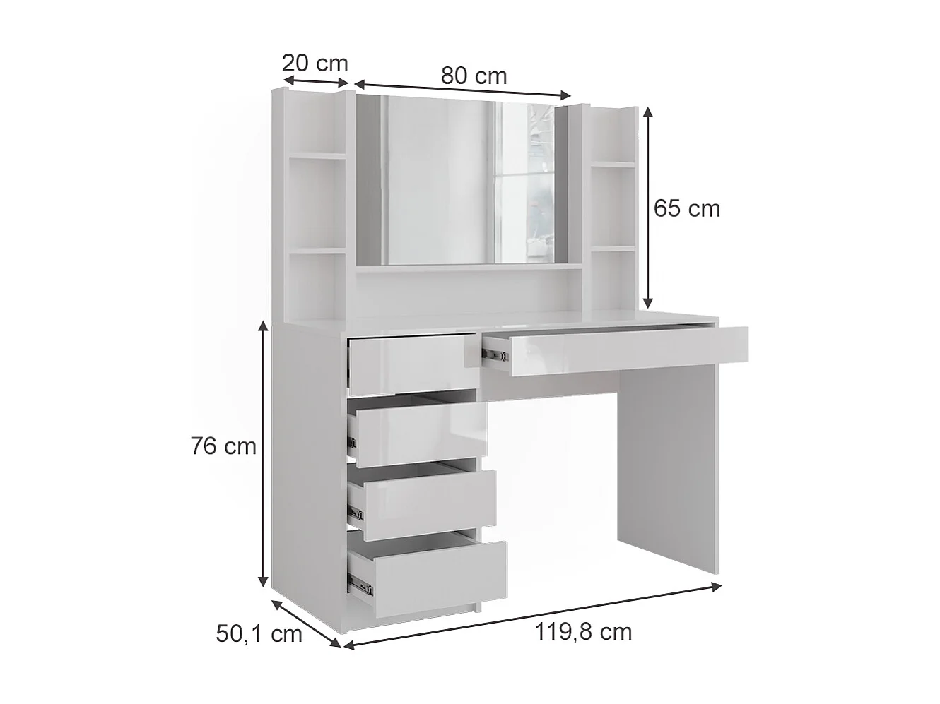 Vanity table white/white high gloss 119.8x50.1x76 sherry