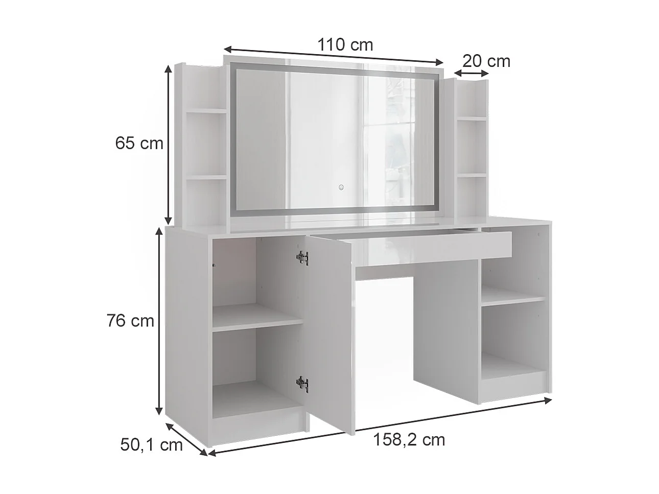 Tocador blanco/blanco alto brillo 158.2x50.1x76 sherry