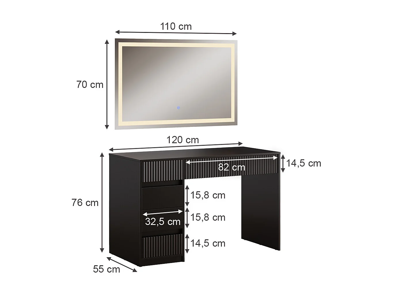 Tocador negro 120x55x76 omira