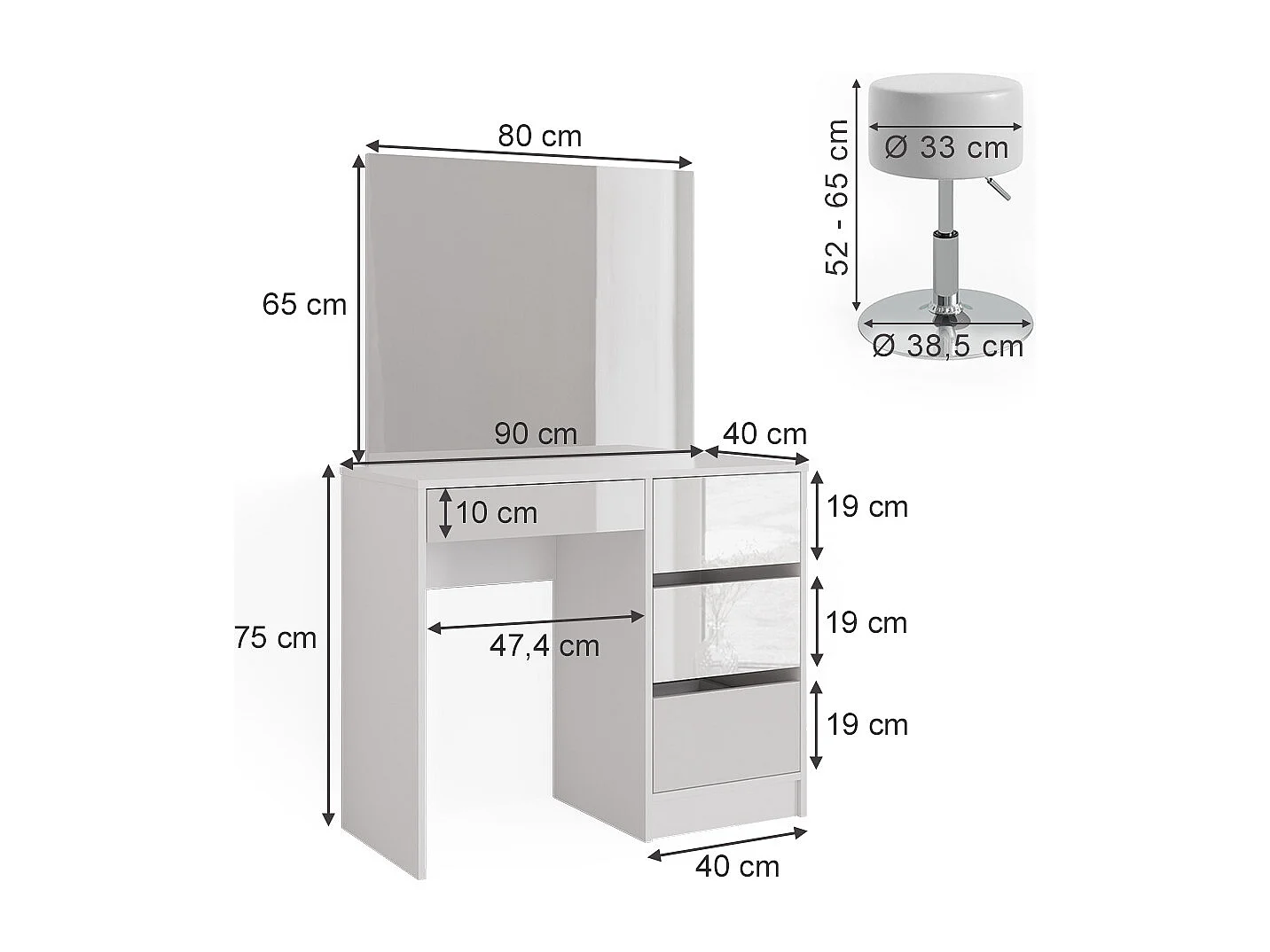 Vanity table white 90x40x75 sherry
