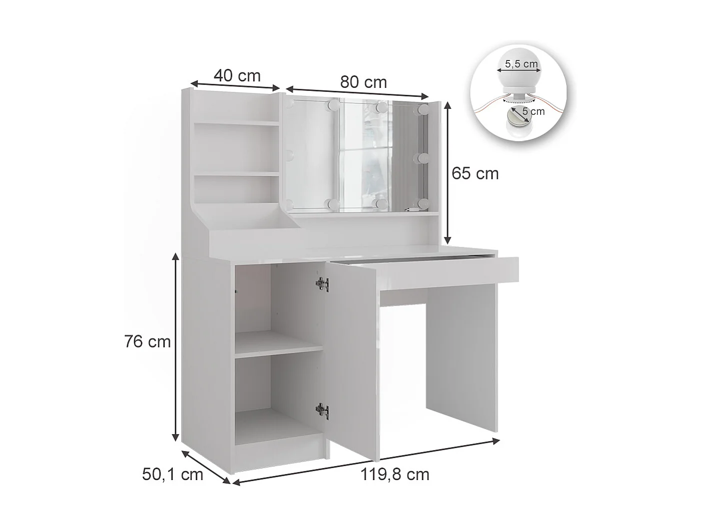 Kaptafel met licht wit/wit hoogglans 119.8x50.1x76 sherry
