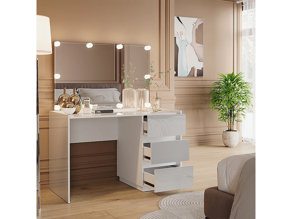 Coiffeuse blanc haute brillance 120x60x78.6 marla