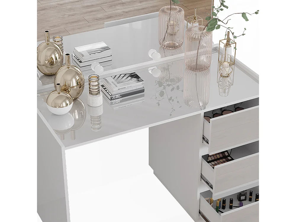 Coiffeuse blanc haute brillance 120x60x78.6 marla