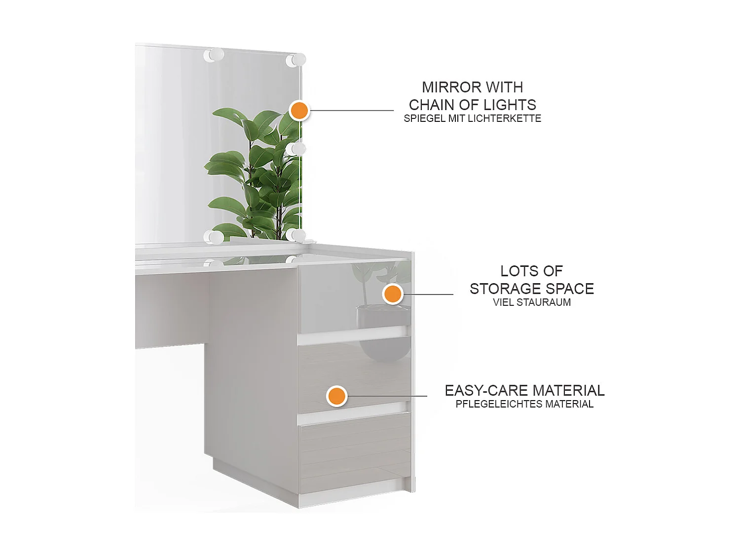 Coiffeuse blanc haute brillance 120x60x78.6 marla