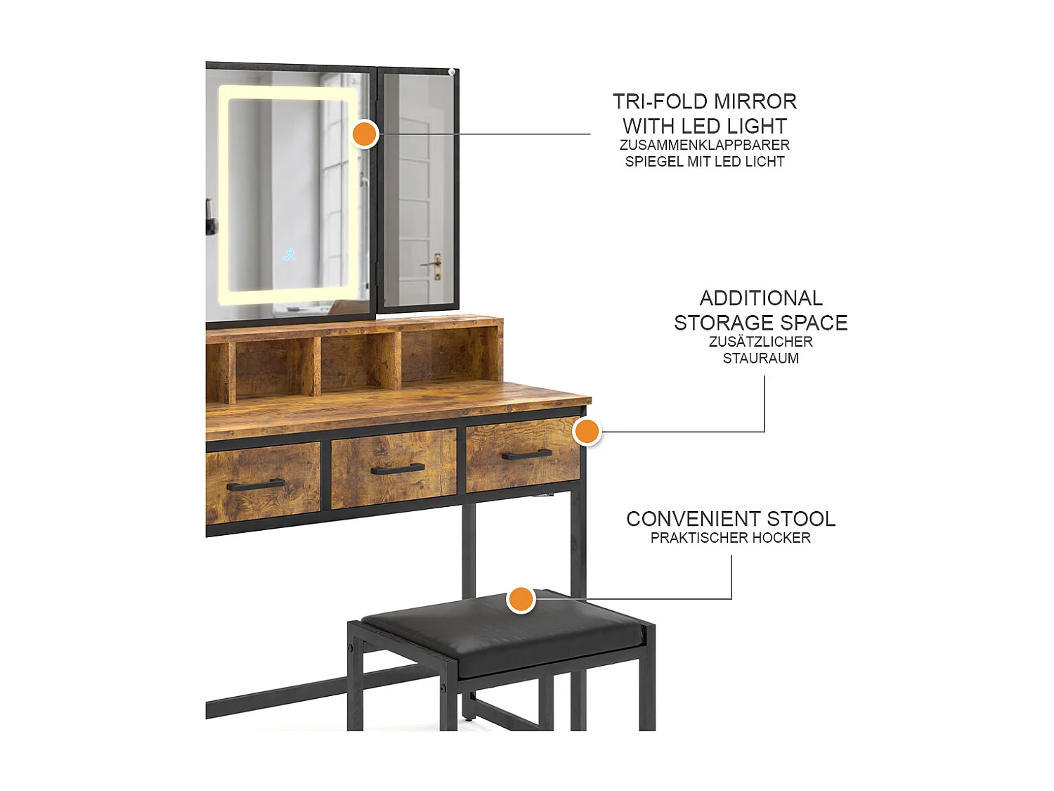 Dressing table rustic oak 90x40x137.5 fyrk