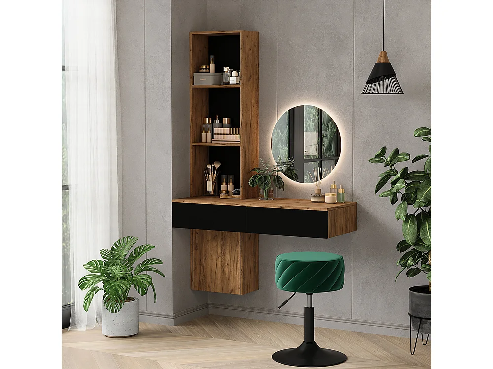 Mesa de maquillaje roble/negro 100x40x155 melora