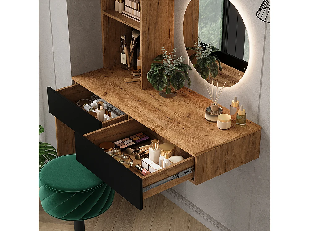 Coiffeuse chêne/noir 100x40x155 melora