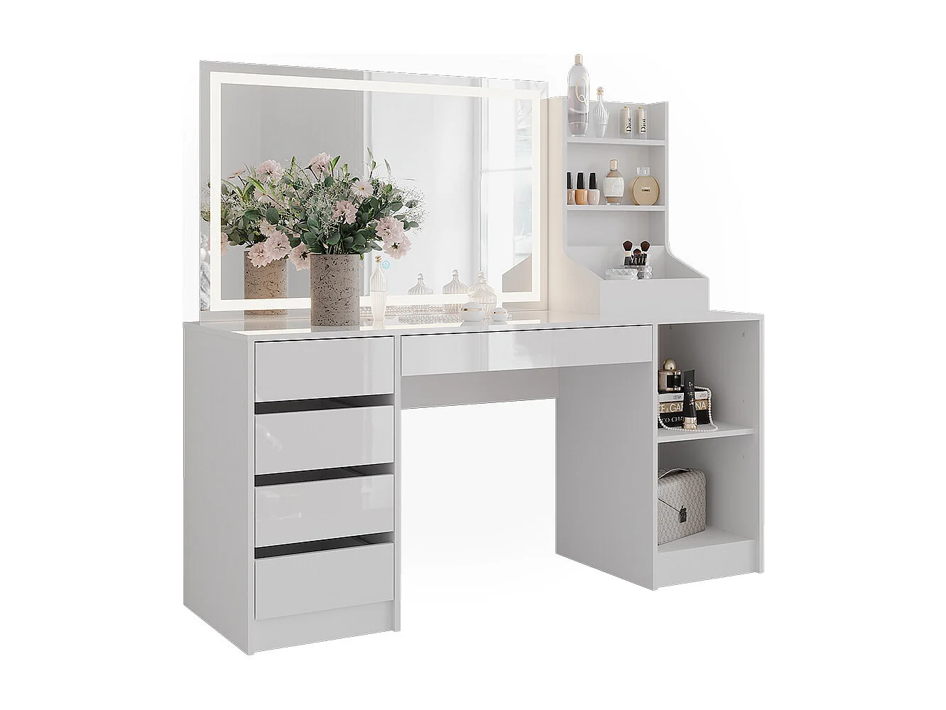 Schminktisch weiß/weiß hochglanz 158.2x50.1x76 sherry