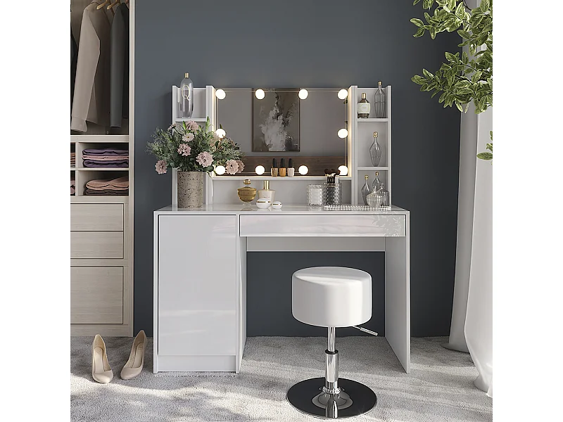Schminktisch weiß/weiß hochglanz 119.8x50.1x76 sherry