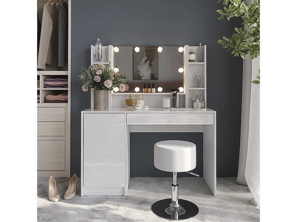 Schminktisch weiß/weiß hochglanz 119.8x50.1x76 sherry