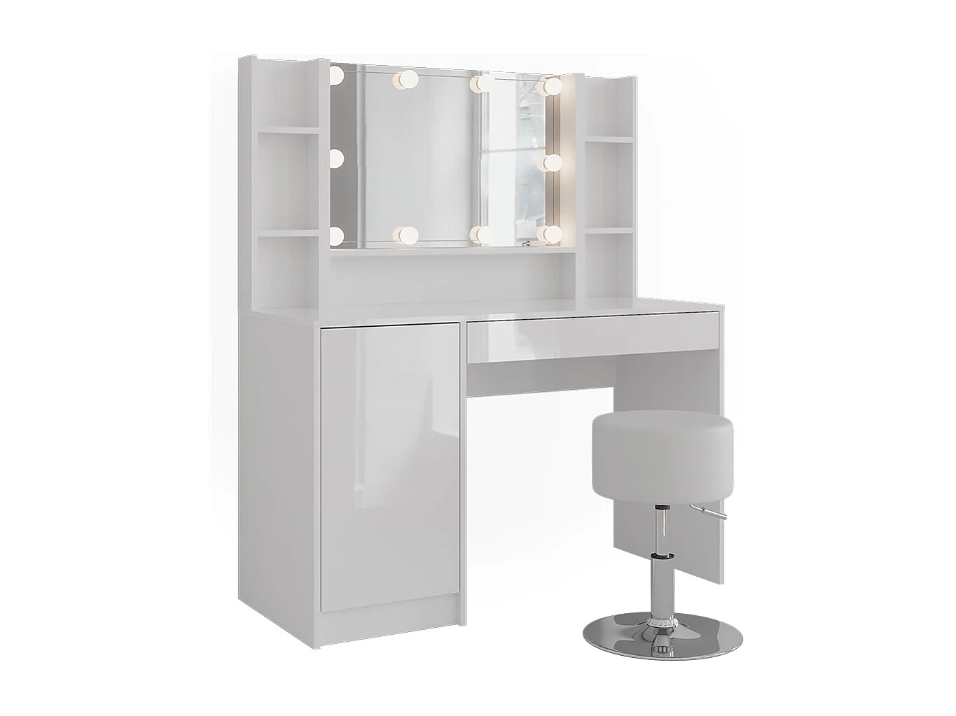 Kaptafel set met kruk wit/wit hoogglans 119.8x50.1x76 sherry