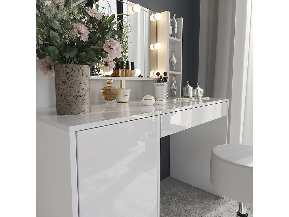 Kaptafel set met kruk wit/wit hoogglans 119.8x50.1x76 sherry