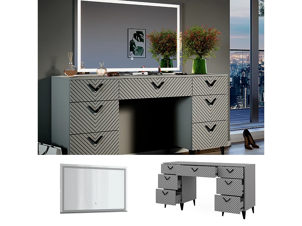 Vanity table grey 150x45x78.1 anett