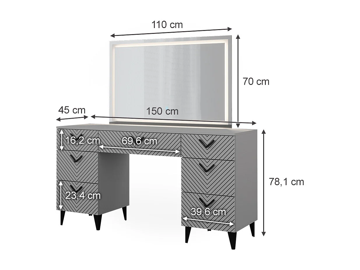 Vanity table grey 150x45x78.1 anett