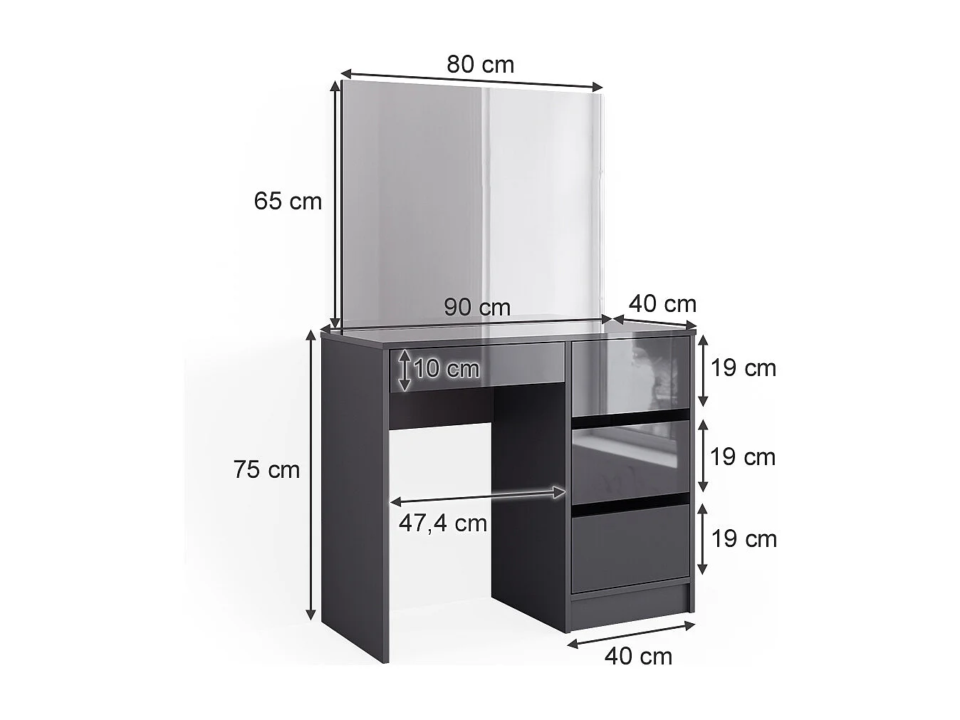 Coiffeuse anthracite 90x40x75 sherry