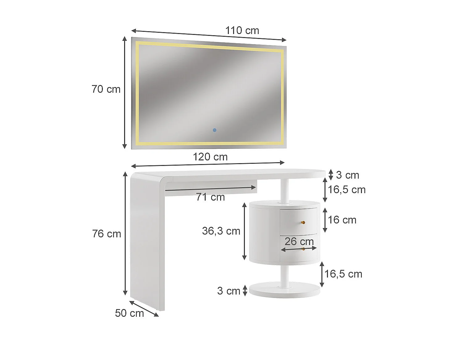 Kaptafel met licht wit 120x50x76 lara