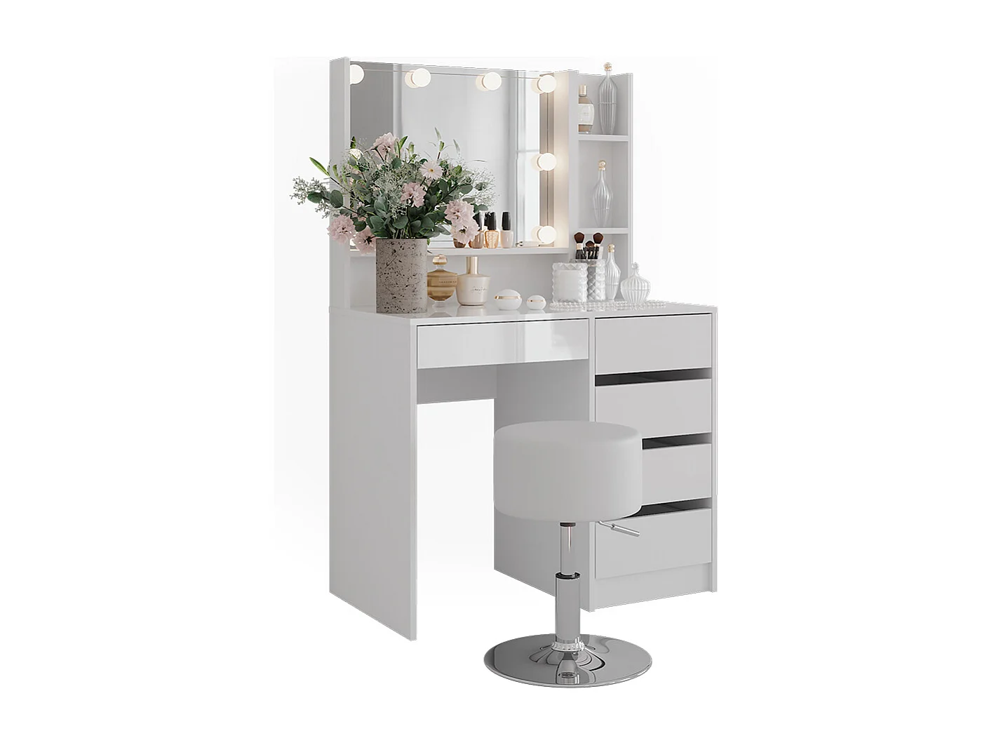 Kaptafel set met kruk wit/wit hoogglans 89.8x50.1x76 sherry