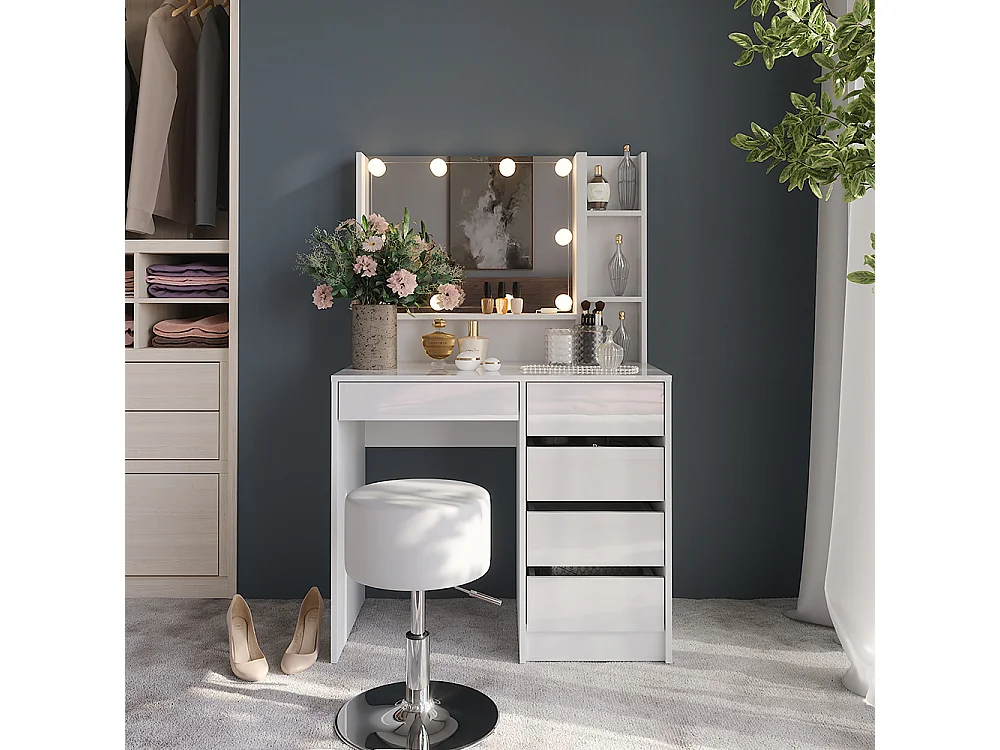Vanity table white/white high gloss 89.8x50.1x76 sherry