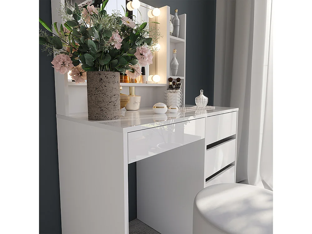 Vanity table white/white high gloss 89.8x50.1x76 sherry
