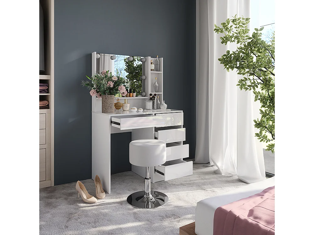 Vanity table white/white high gloss 89.8x50.1x76 sherry