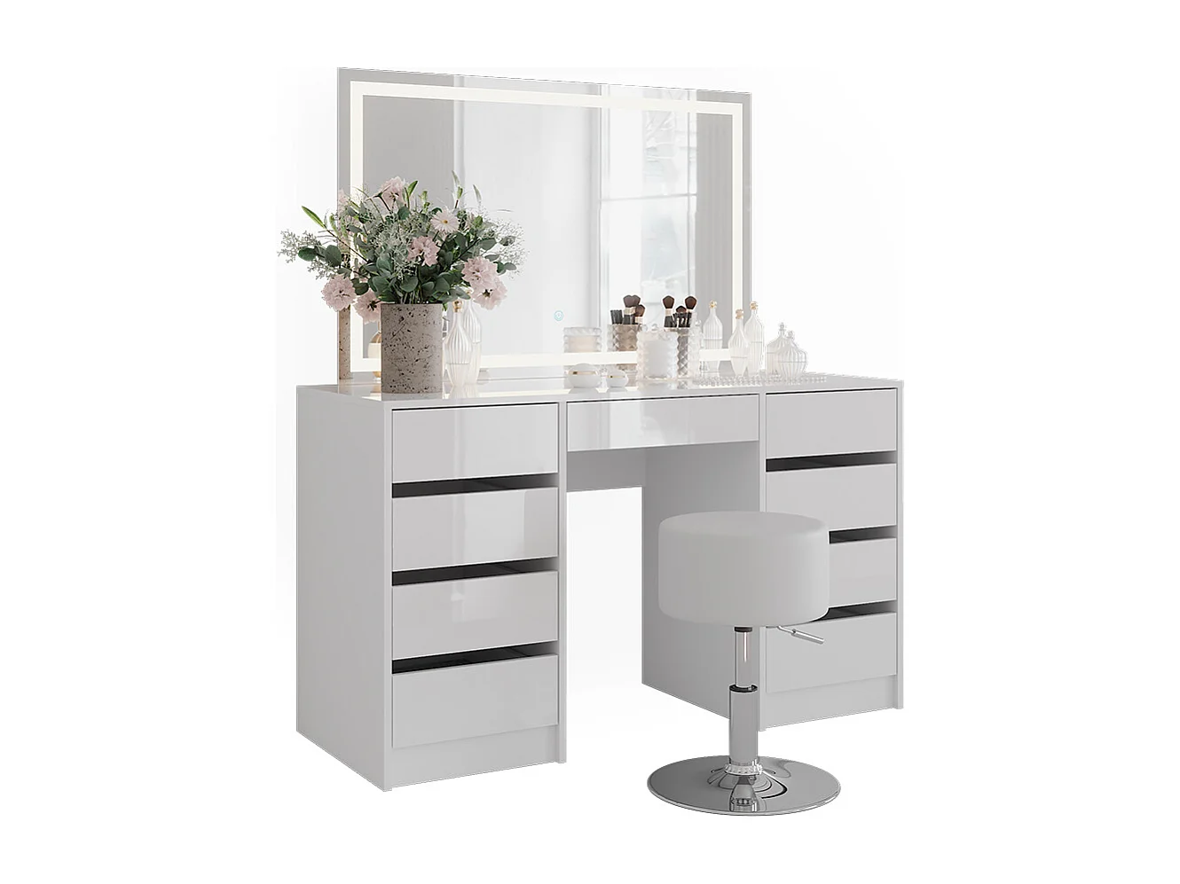 Schminktisch weiß/weiß hochglanz 128.2x50.1x76 sherry