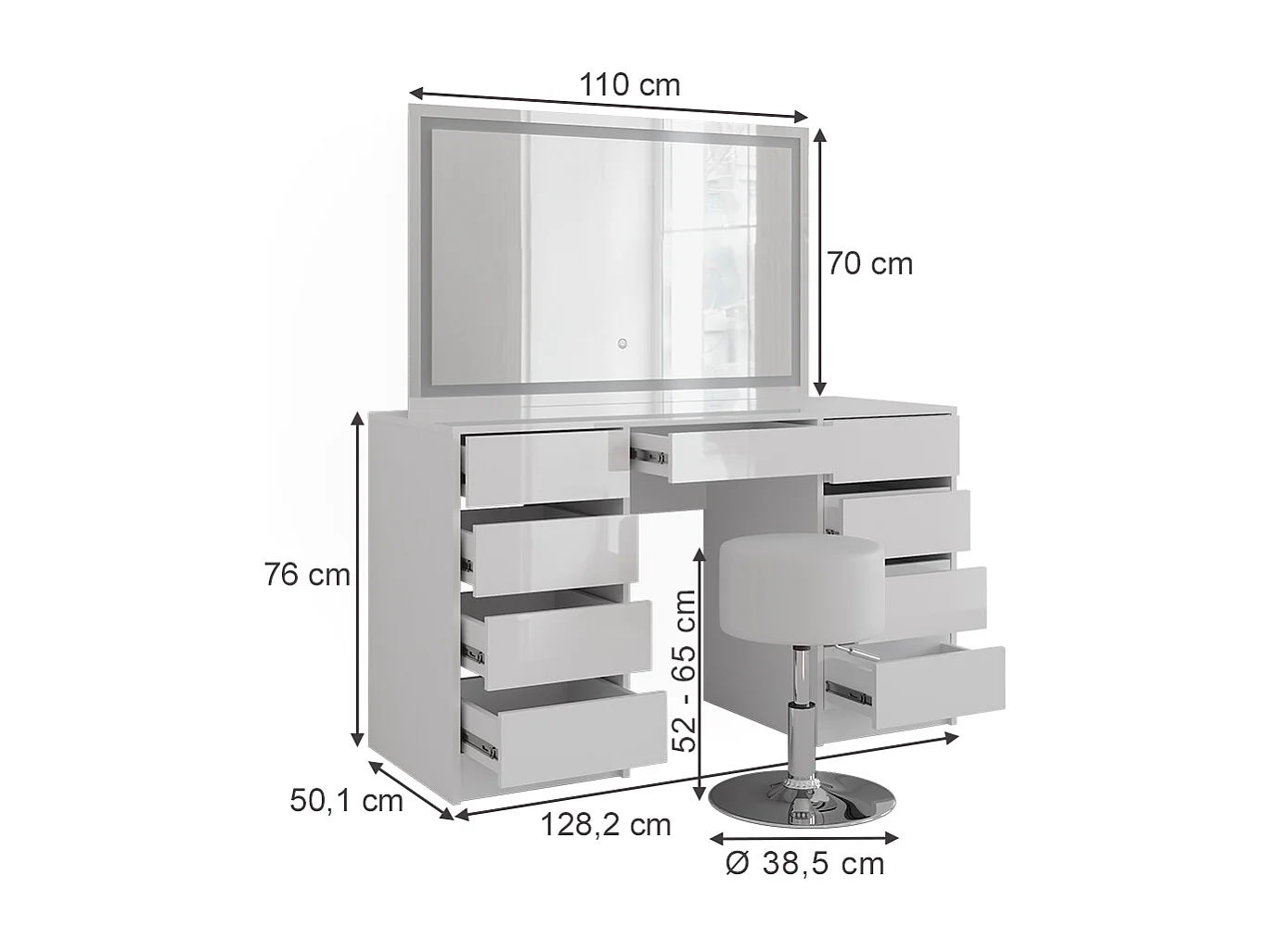 Coiffeuse blanc/blanc brillant 128.2x50.1x76 sherry