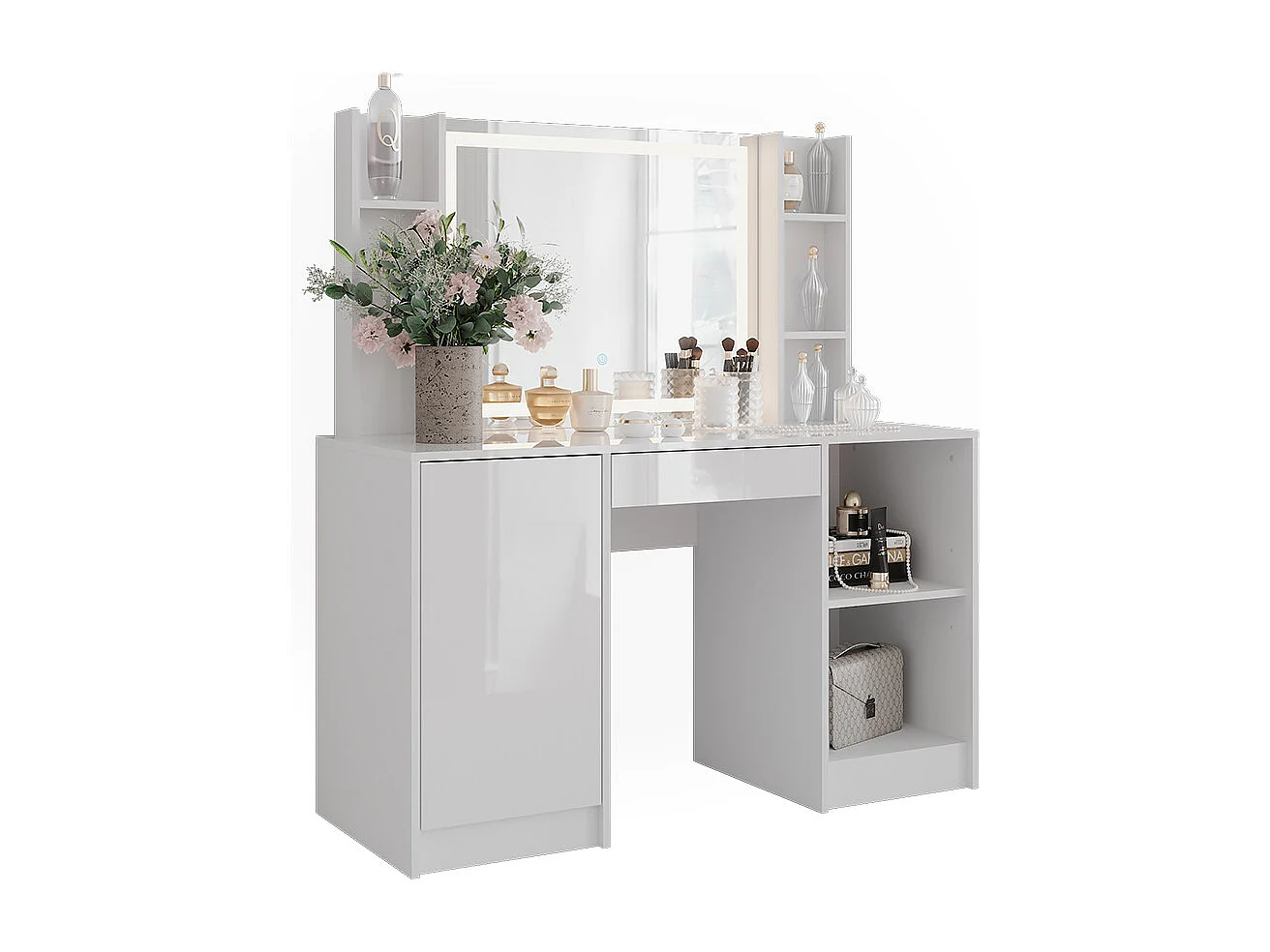 Kaptafel met licht wit/wit hoogglans 128.2x50.1x76 sherry