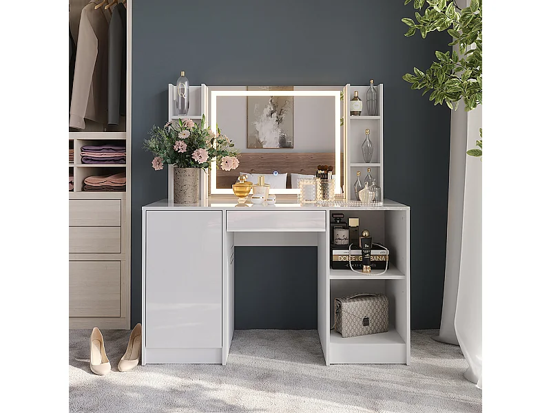 Kaptafel met licht wit/wit hoogglans 128.2x50.1x76 sherry