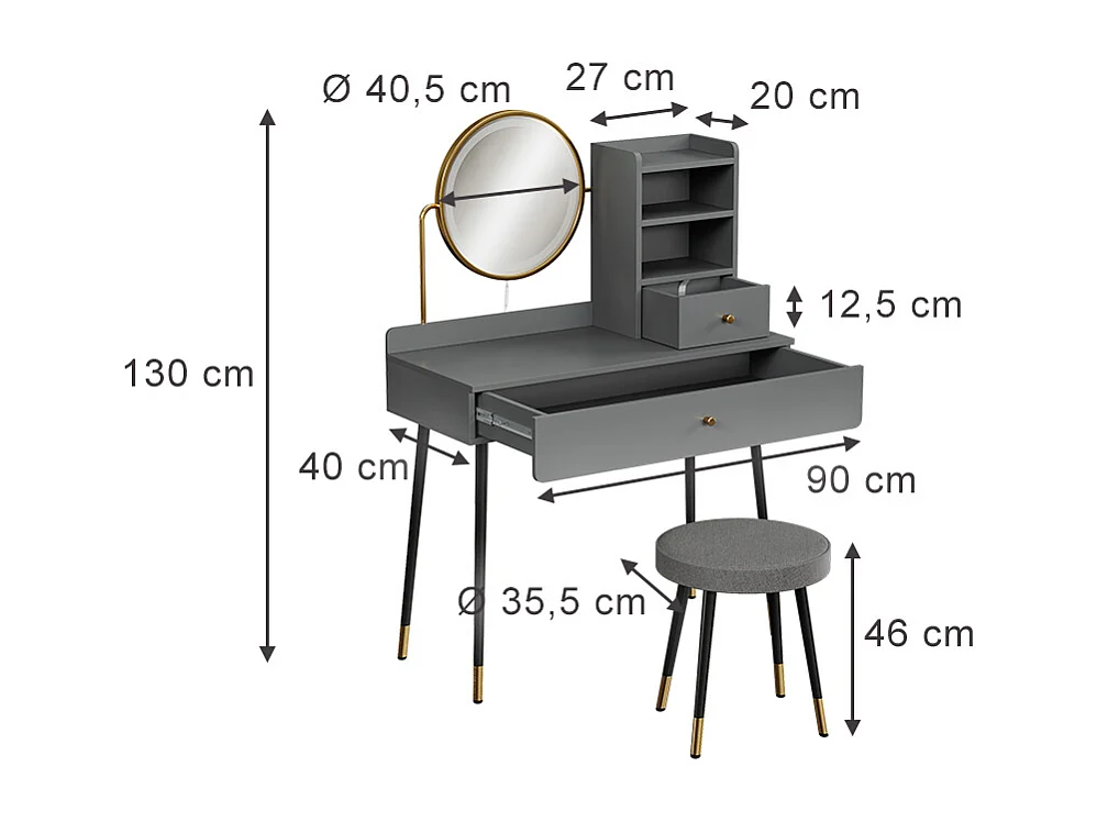 Vanity table grey 90x40x130 mirela