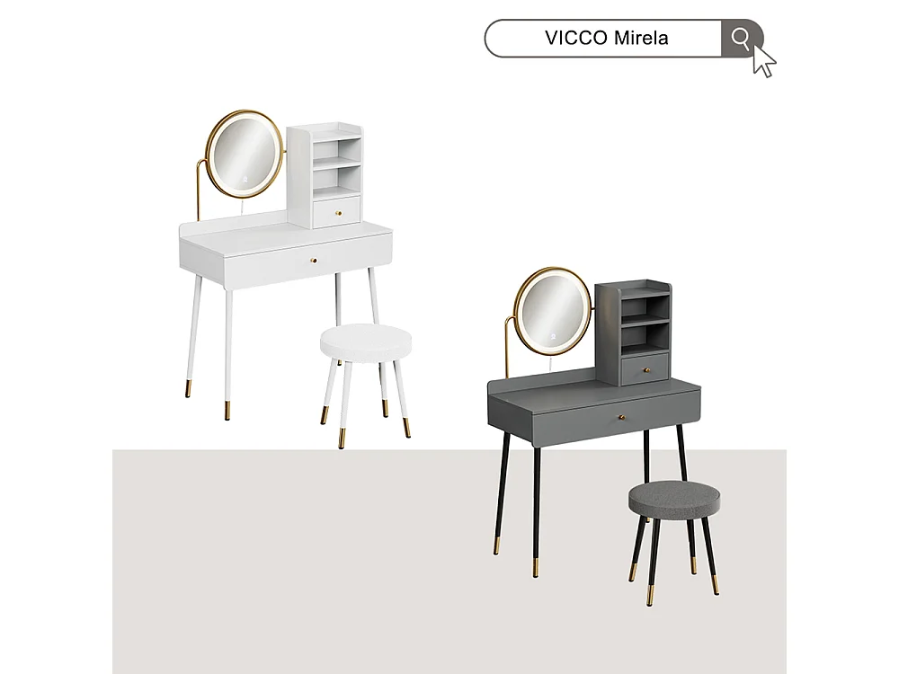 Vanity table grey 90x40x130 mirela