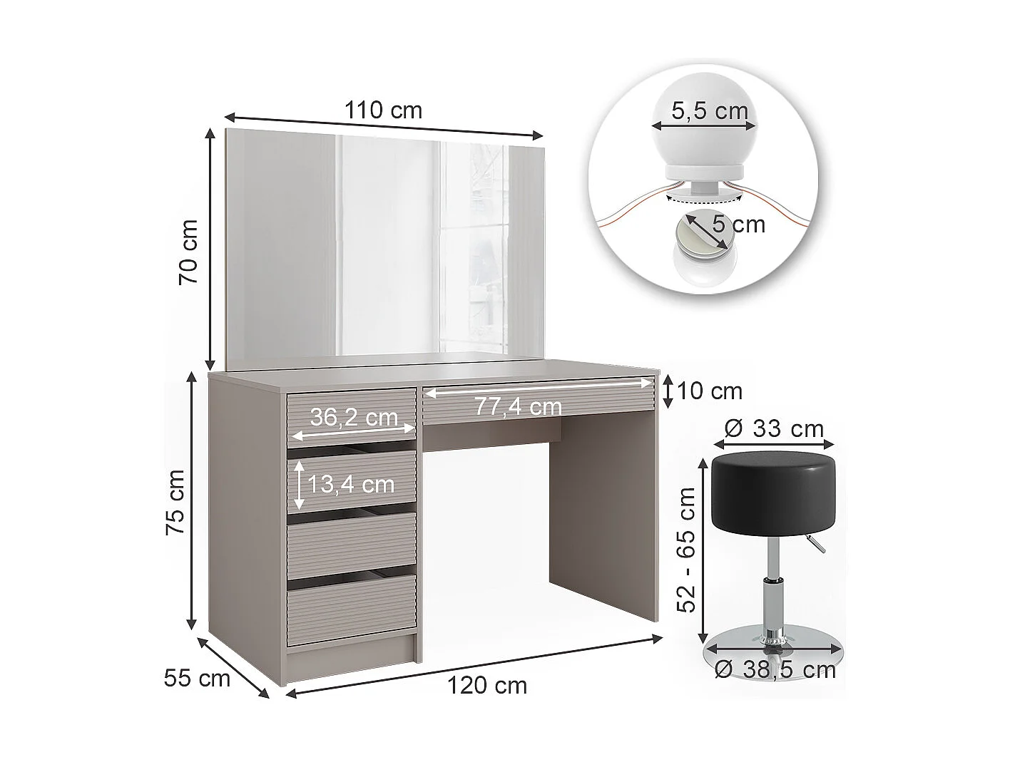 Coiffeuse cachemire 120x55x75 sherry