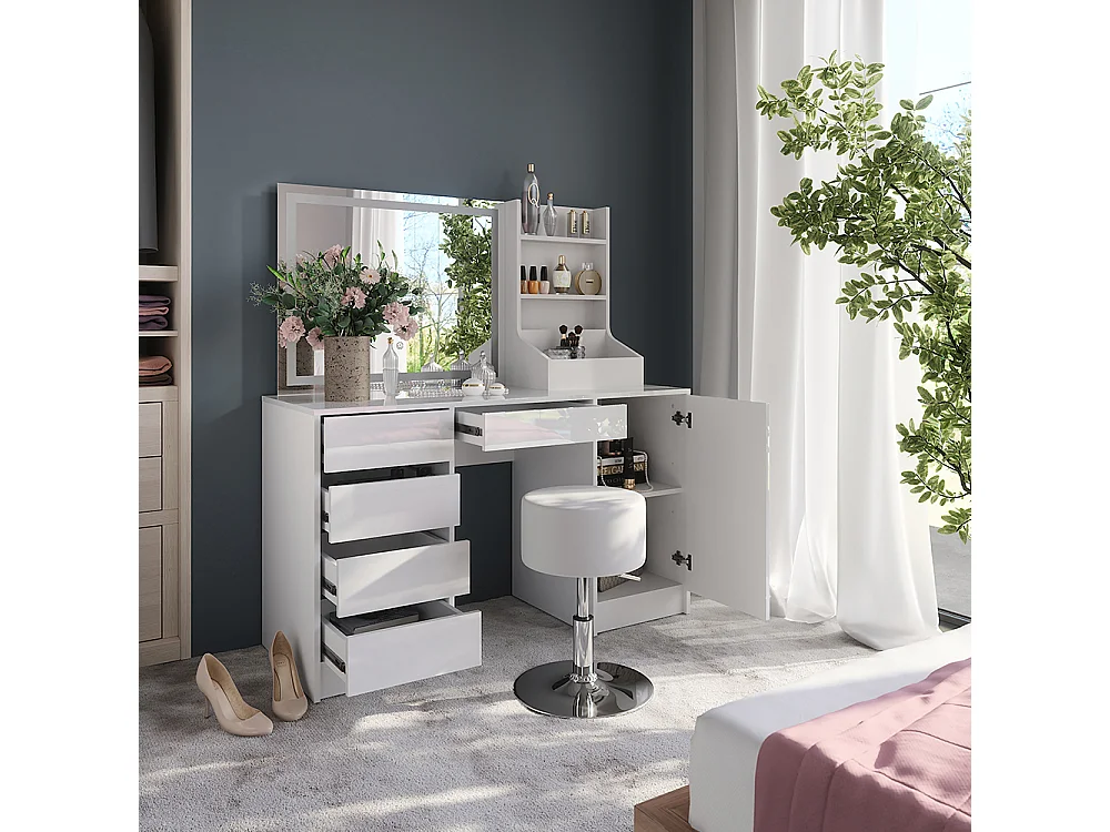 Kaptafel set met kruk wit/wit hoogglans 128.2x50.1x76 sherry